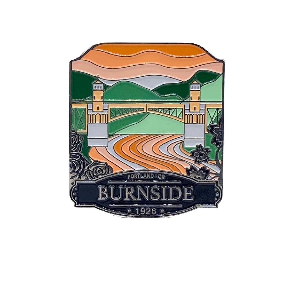 Portland, Landmarks Unlimited, Green, Enamel Pin, Accessories, Women, Burnside Bridge, 567817